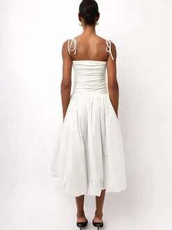 Knotted Adjustable Strap Pockets Midi Dress