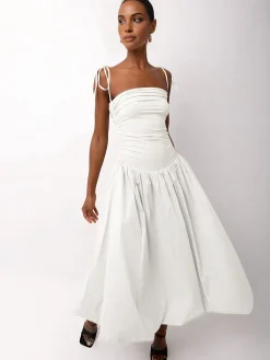 Knotted Adjustable Strap Pockets Midi Dress