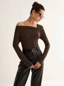 Knotted Cold-Shoulder Jersey Top