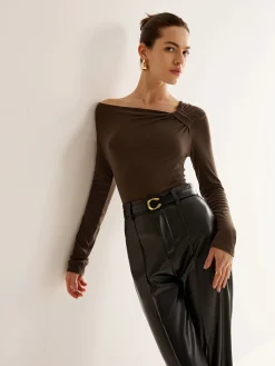 Knotted Cold-Shoulder Jersey Top