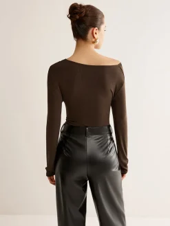 Knotted Cold-Shoulder Jersey Top
