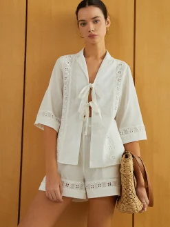 Knotted Cutout Half Sleeve Top With Shorts Set