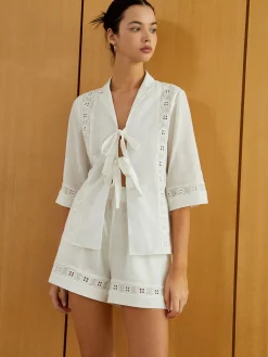 Knotted Cutout Half Sleeve Top With Shorts Set