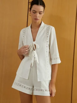 Knotted Cutout Half Sleeve Top With Shorts Set