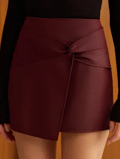 Knotted Faux Leather Skirt