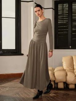 Knotted Pleated Jersey Dress