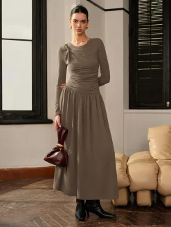 Knotted Pleated Jersey Dress