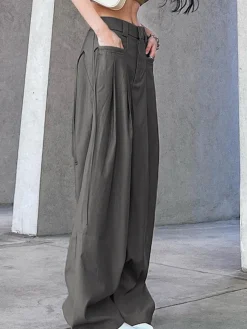 Knotted Pleated Wide-Leg Draped Pants