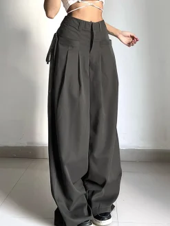 Knotted Pleated Wide-Leg Draped Pants