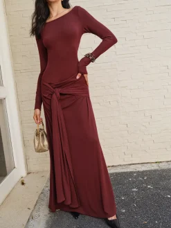 Knotted Ruched Jersey Long Dress