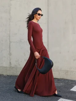 Knotted Ruched Jersey Long Dress