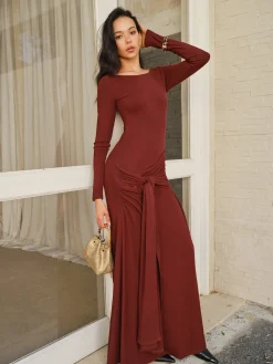 Knotted Ruched Jersey Long Dress