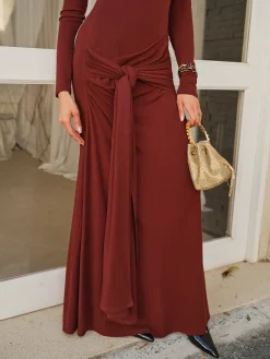 Knotted Ruched Jersey Long Dress