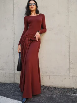 Knotted Ruched Jersey Long Dress