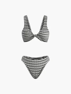 Knotted Stripe Knit Bikini Set