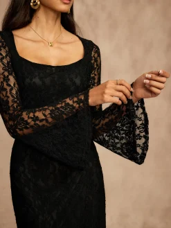 Lace Bell Sleeve Lined Dress