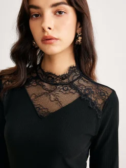 Lace Detail Slim Knit Top
