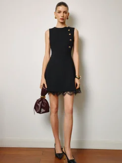 Lace Hem Metal-Detail Tank Dress