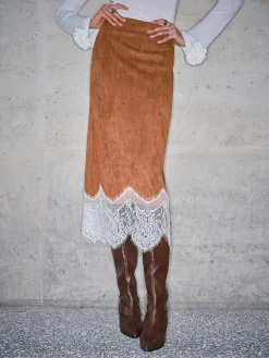 Lace Hem Suede Skirt