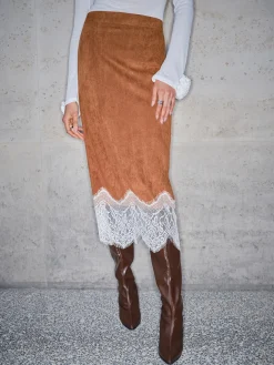 Lace Hem Suede Skirt