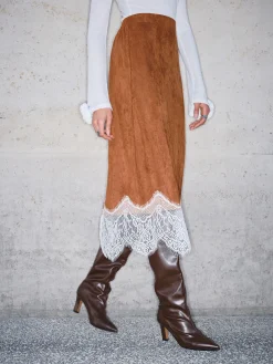 Lace Hem Suede Skirt