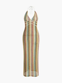 Lace Multi-Color Halter V-Neck Dress