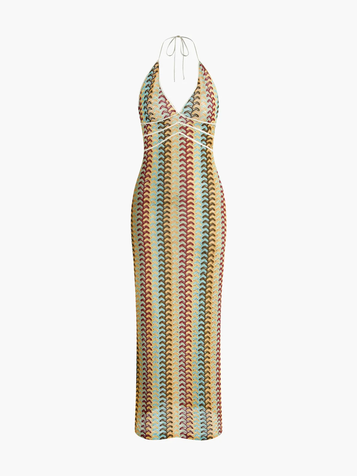 Lace Multi-Color Halter V-Neck Dress