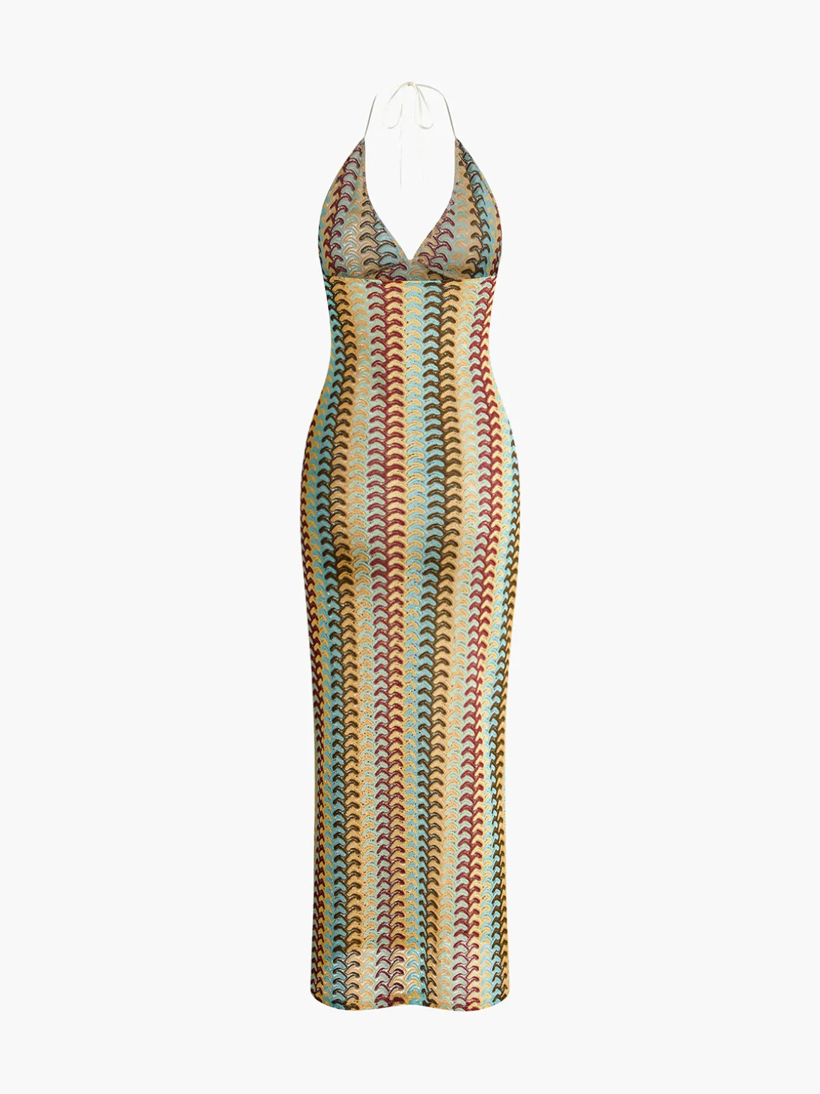 Lace Multi-Color Halter V-Neck Dress