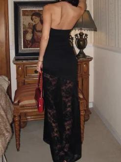Lace Panel Halter Cami Dress