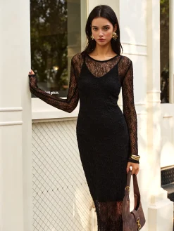Lace Panel Long Dress
