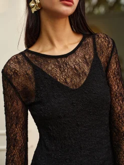 Lace Panel Long Dress