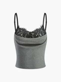 Lace Panel Ribbed Cami Top