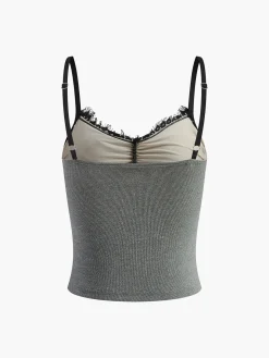 Lace Panel Ribbed Cami Top