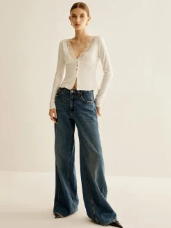 Lace Panel V-Neck Blouse