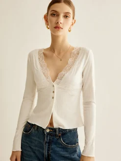 Lace Panel V-Neck Blouse