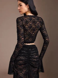 Lace Sheer Pleated Maxi Skirt Set