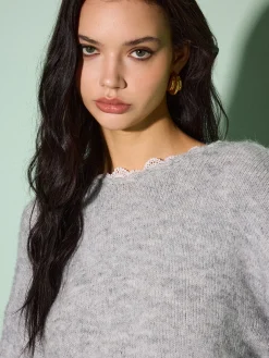 Lace Trim Bow-Decor Draped Sweater