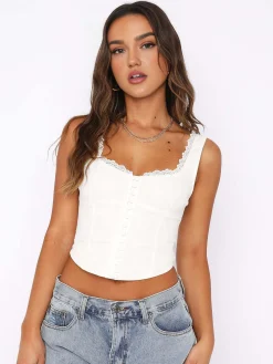 Lace Trim Button Up Tank Top
