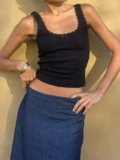 Lace Trim Crop Tank Top