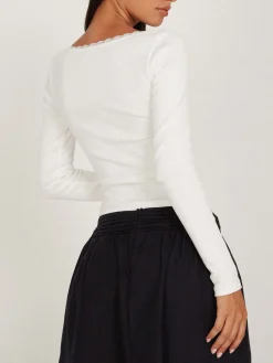 Lace Trim Long Sleeve Crop Top