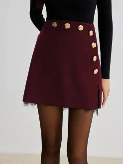 Lace Trim Metal-Flower Zipper Skirt
