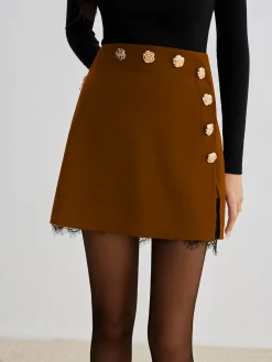 Lace Trim Metal-Flower Zipper Skirt