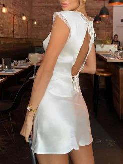 Lace Trim Satin Skirt Set