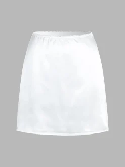 Lace Trim Satin Skirt Set