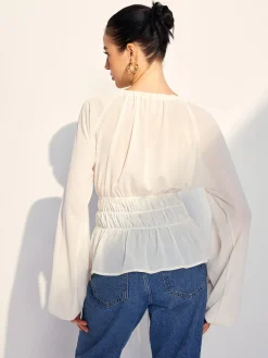 Lace Up Pleated Chiffon Shirt
