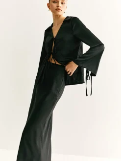 Lace Up Satin Midi Skirt Set