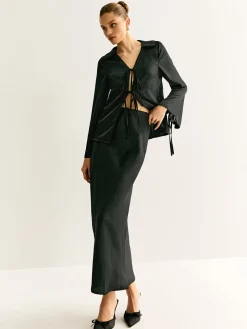 Lace Up Satin Midi Skirt Set