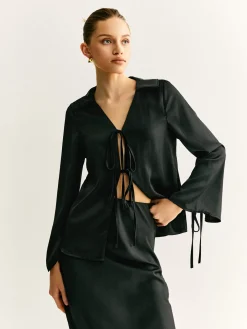 Lace Up Satin Midi Skirt Set