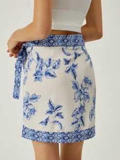 Lace-Up Floral Print Short Skirt