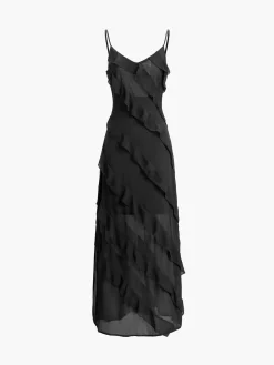 Ladder Ruffle Zippered Long Dress